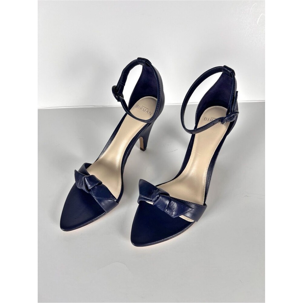Alexandre Birman Clarita Frenchie Leather Sandal Heel in Twilight Blue Size 39.5